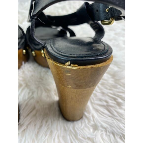 Coach Adessa Women's 9B Black Wooden Block Heel Peep Toe Sandals - Picture 7 of 10